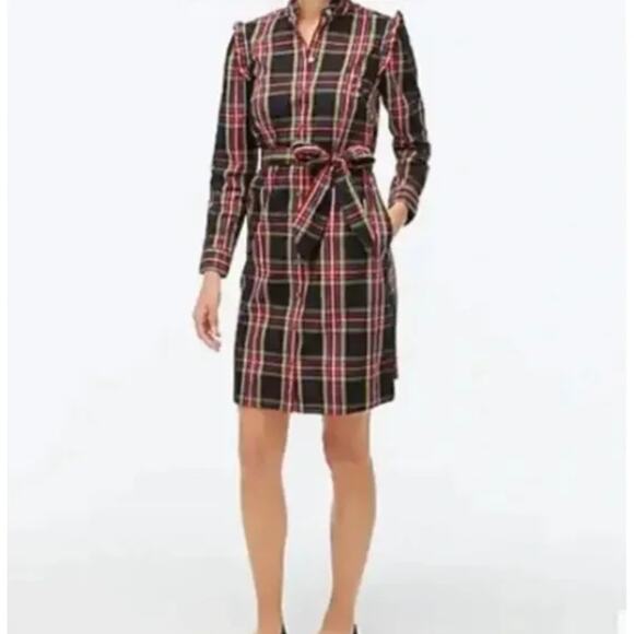 J. Crew Factory Stewart Tartan Plaid Ruffleneck Belted Shirtdress Size 10 - Picture 2 of 10